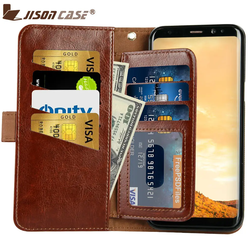 Jisoncase бумажник чехол для Samsung Galaxy S8 искусственная кожа съемные магнитные Чехлы