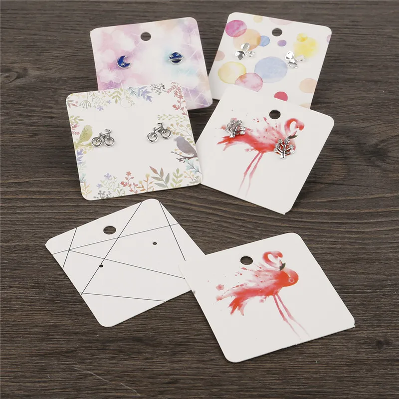 Multi Styles 5x5cm 100pcs Paper Stud Earring Hang Tag Card Tags DIY Handmade Jewelry Display Packing Prices Label | Украшения и