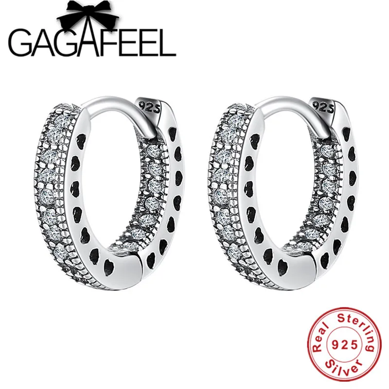 Платиновое покрытие GAGAFEEL 10 мм 925 пробы серебряные стекируемые серьги-кольца в форме сердца для женщин Полный CZ Циркон ювелирные изделия аксессуары - Окраска металла: Платиновое покрытие