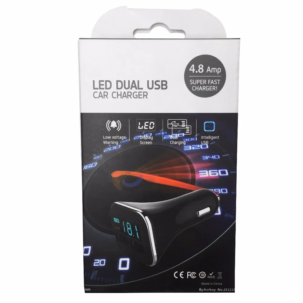 

2019 New Dual USB Car Charger Adaptive 5V 2.4A+2.4A with Voltage led Display Quick Charge Cable For Iphone Samsung Xiaomi
