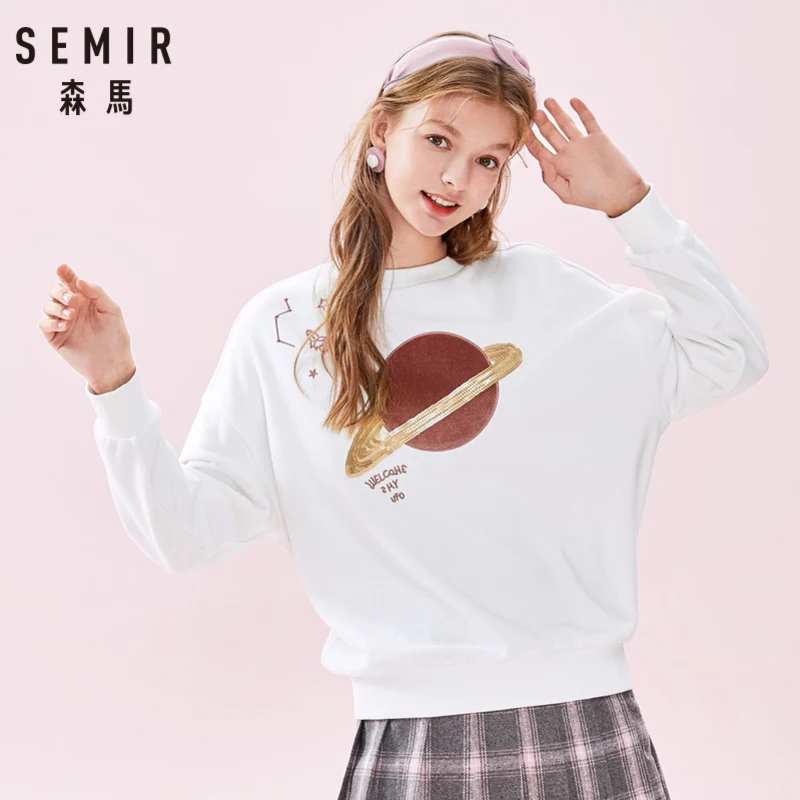 SEMIR женский свитер с вышивкой блестками Женский пуловер опущенным плечом