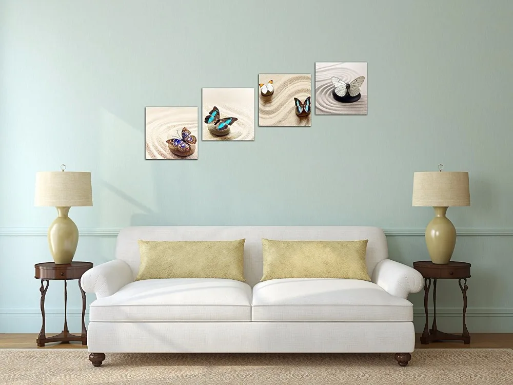4 Piece Zen Canvas Wall Art Stone and Butterfly Still Life Modern Home Decor Painting | Дом и сад