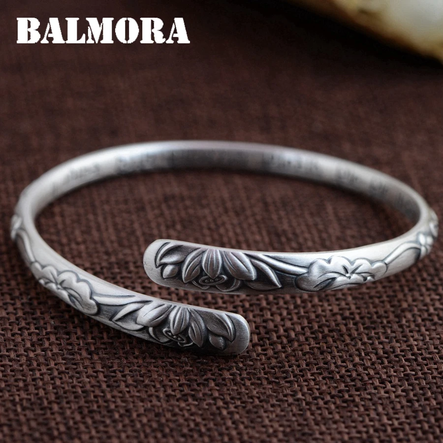 BALMORA, 999 Чистое серебро, четыре листа клевера, цветок лотоса, Открытый браслет для женщин, мать, около 17 см, браслет, ювелирное изделие, Pulsera SZ0279