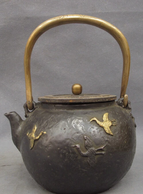 song voge gem S2793 Folk Chinese Bronze FengShui Fly Bird Crane Statue Handle Wine Pot Teapot Flagon | Дом и сад