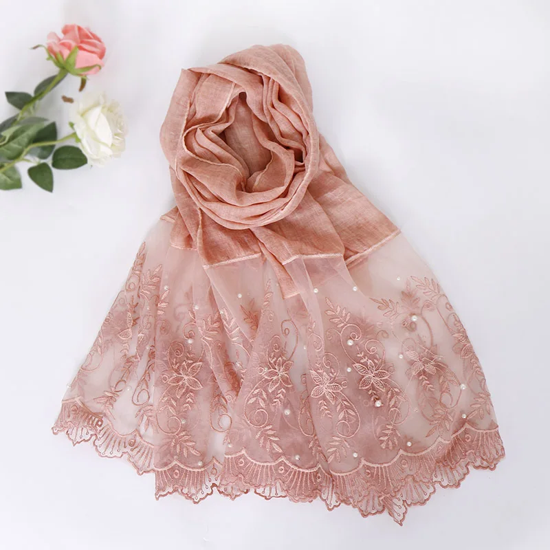 09 dark pink Модный женский длинный шарф этническое кружевное Шаль Обертывание хлопок Бисероплетение красота пашминовый палантин цветок мусульманские хиджаб платок Новинка 180*90 см - Цвет: 09 dark pink