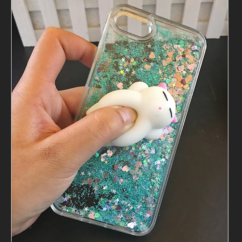 Squishy телефон чехол для iPhone 5S случае 3D Кот с сияющими блестками жидкость зыбучие
