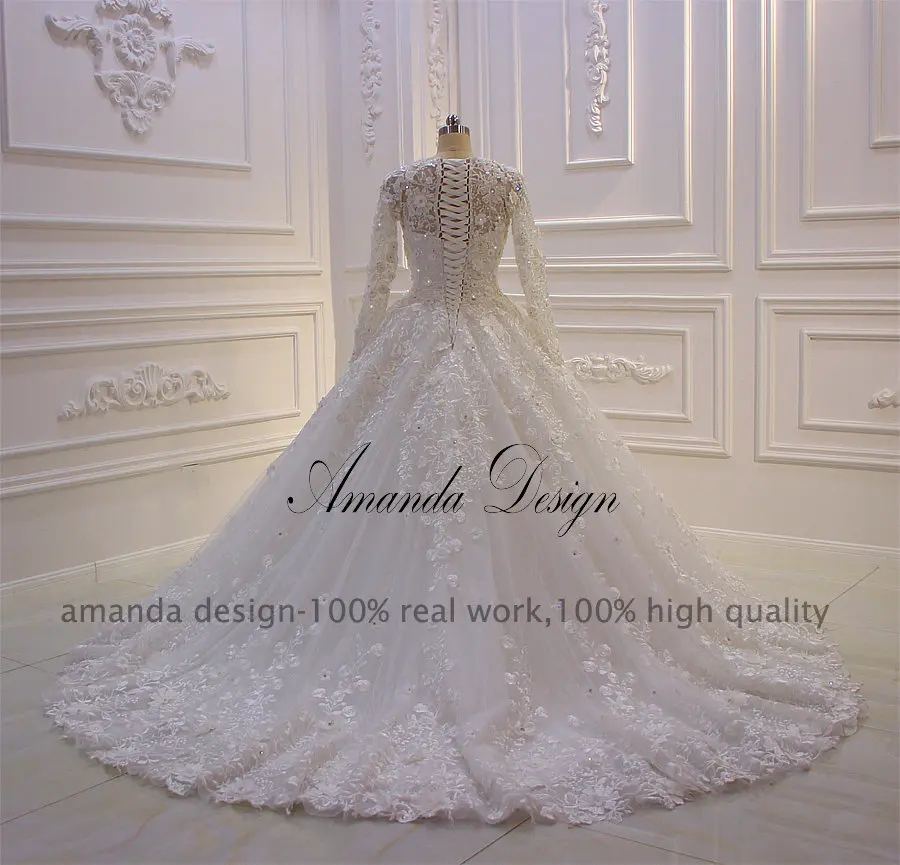 Аманда дизайн robe de mariee длинный рукав кружевная Апликация свадебное платье с цветами