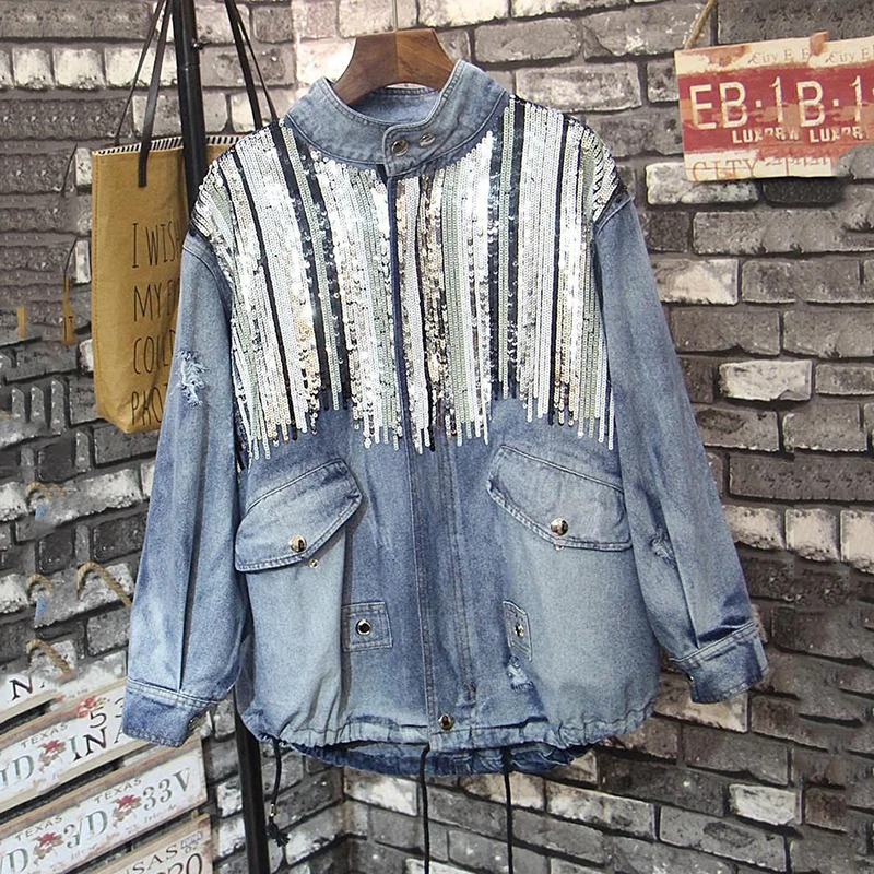2021 пайетки платье куртка-бомбер джинсовая куртка для женщин модная одежда с