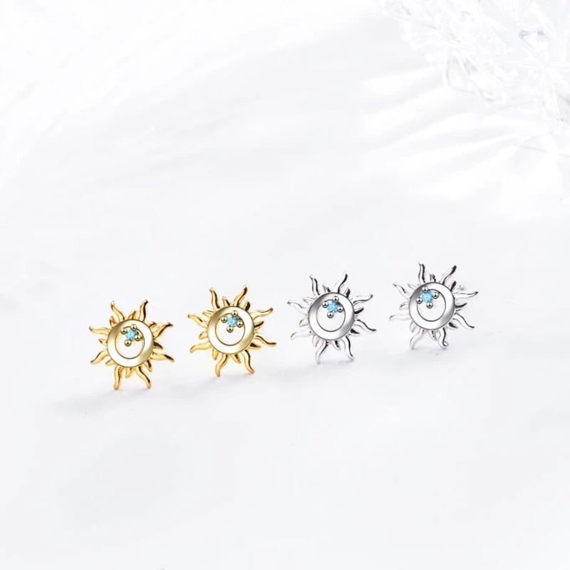 

Женские серьги-гвоздики SEA397 из стерлингового серебра 925 пробы с голубым цирконием и памятью солнца