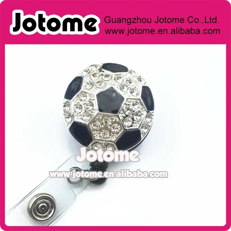 

Free shipping Soccer Rhinestone Retractable Reel ID Badge Holder