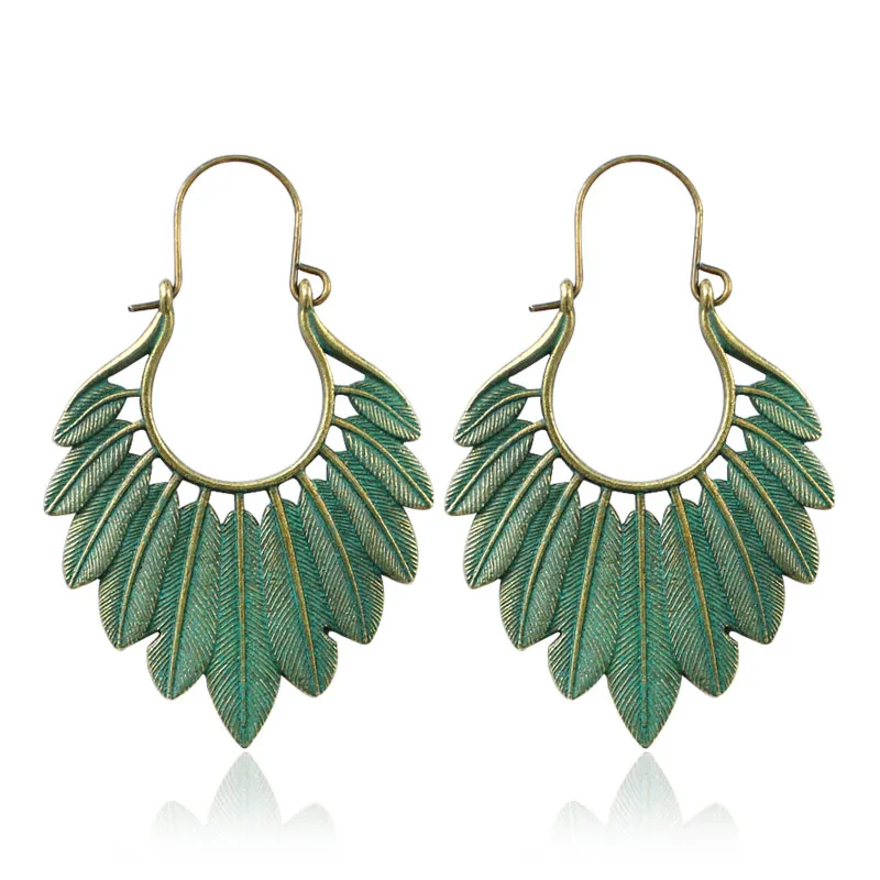 GDHY Bohemian Bronze Large ring Green Leaf Tassel Drop Earrings For Women Natural Real Leaf Earrings New Fashion Jewelry Gift - Metal Color: style 1