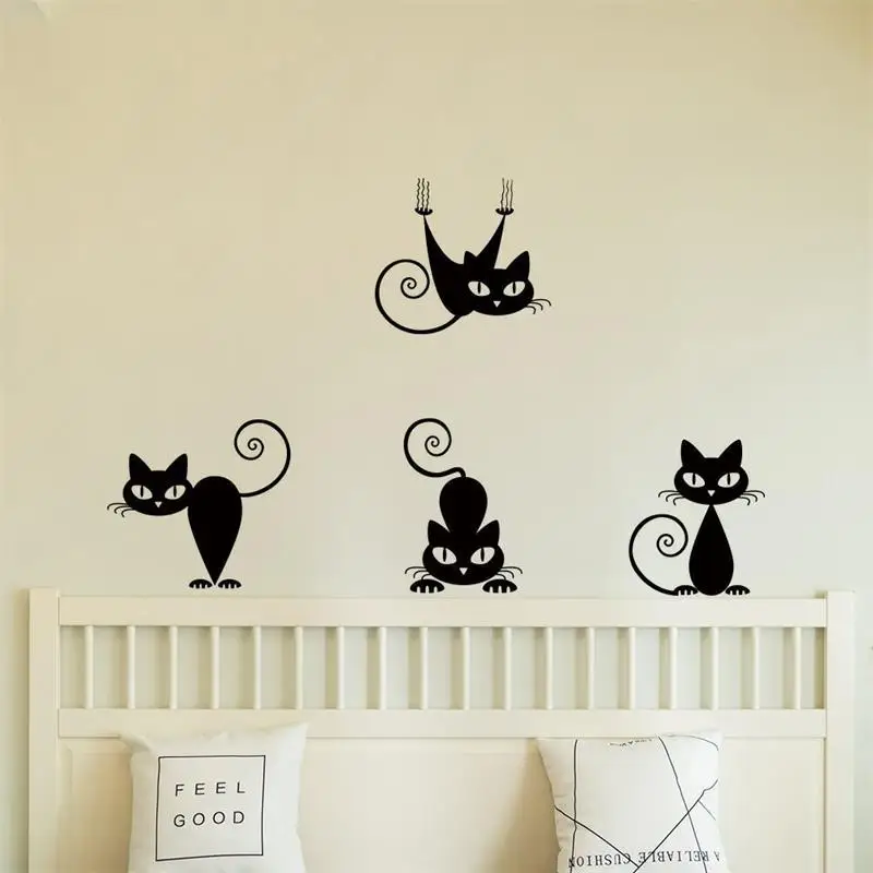

Lovely 4pc Black Cute Cats Wall Sticker For Living Room Home Decoration Children Bedroom Home Decor Cute Wall Art Poster