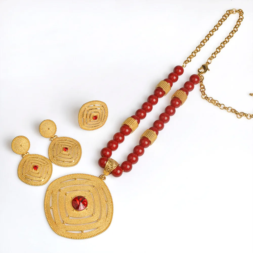 Ожерелье серьги кольцо черный красный зеленый бисер новинка Эфиопский для