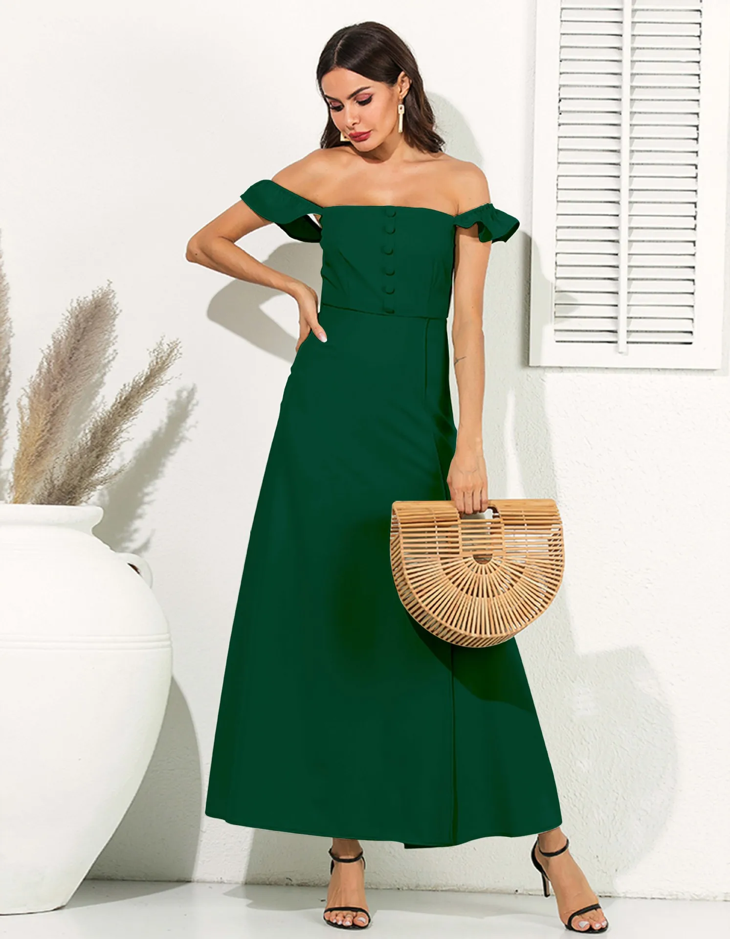 Платье с открытыми плечами макси открытой спиной элегантное женское платье