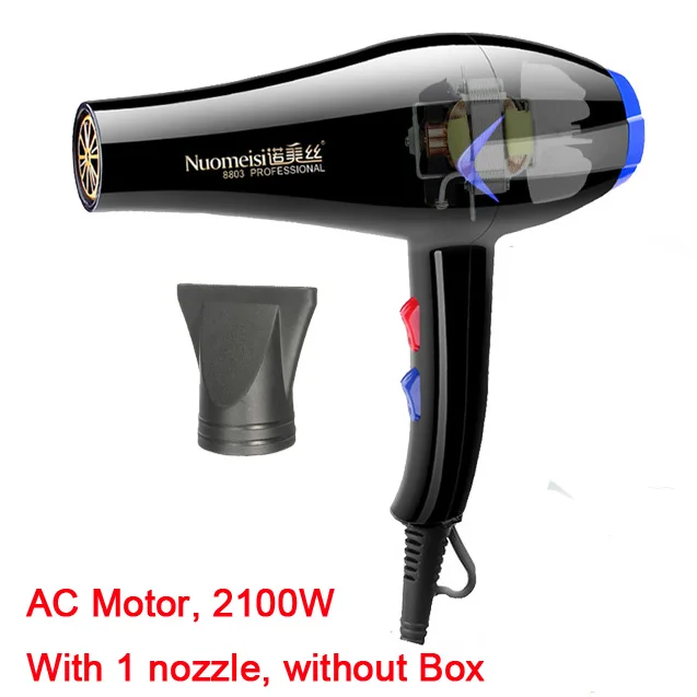 AC Motor without Box Профессиональный фен для волос с вилкой европейского стандарта, мощностью 2100 Вт, фен для салонного домашнего использования, фен с насадками для путешествий, регулировка горячего и холодного воздуха - Цвет: AC Motor without Box