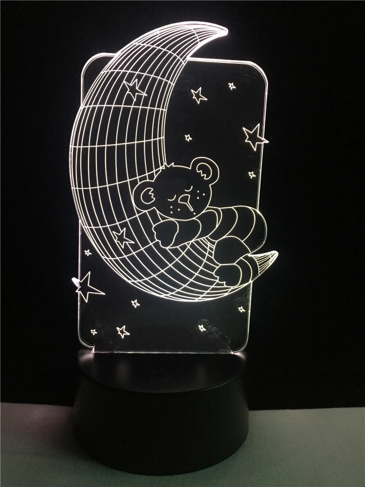 Детский подарок 3D Светодиодная лампа милый ребенок медведь Спящая луна