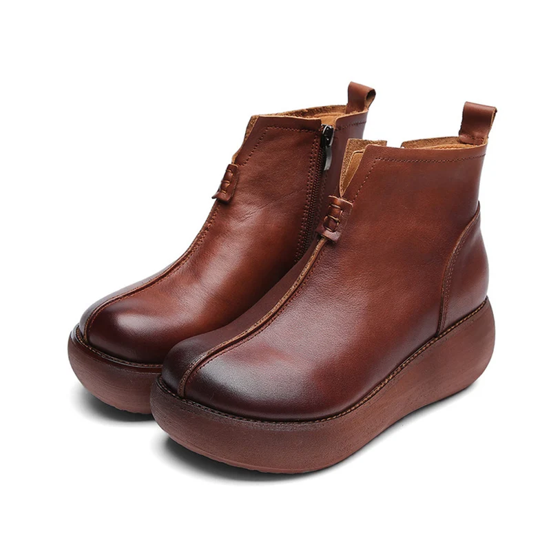 

Women's Ankle Boots 2019 Autumn Winter Warm Plush Genuine Leather Ladies Retro Boot Ankle Boots For Woman Warm Winter Shoes