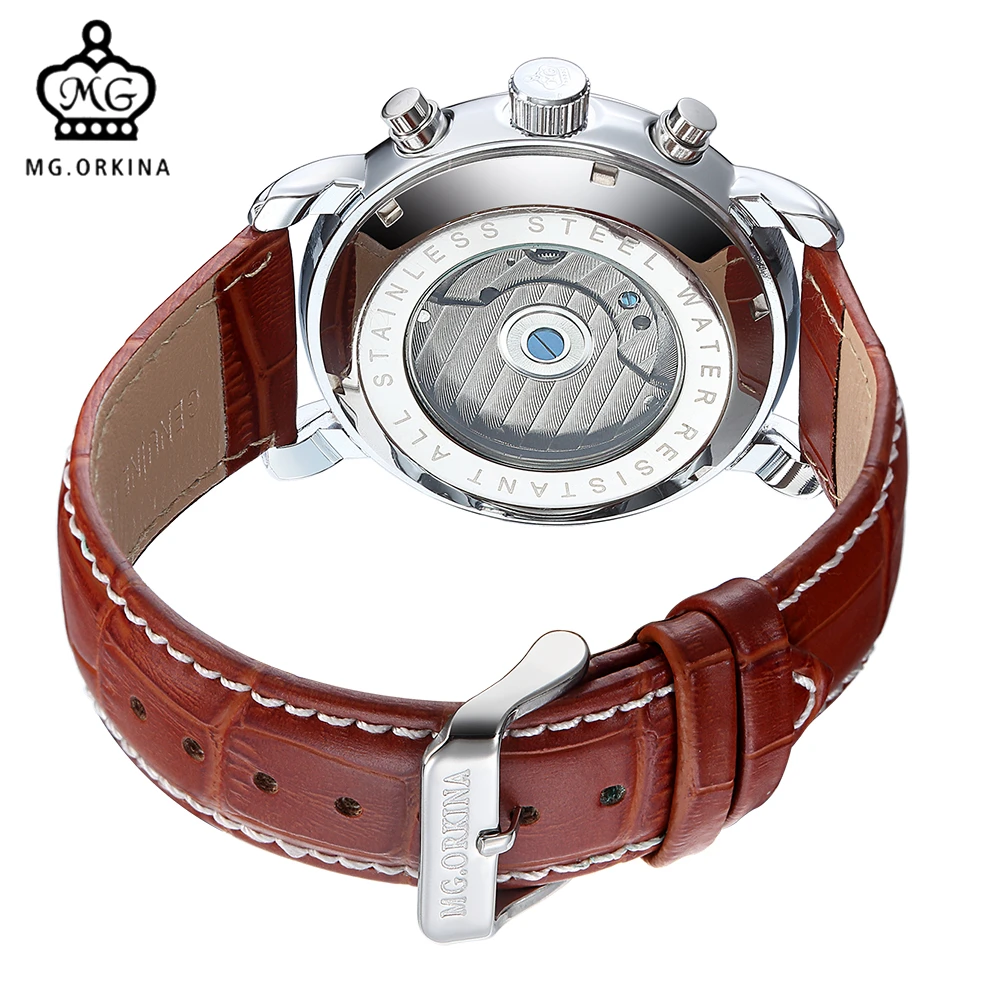 Часы мужские механические с кожаным ремешком и отображением даты|clock fashion|clock