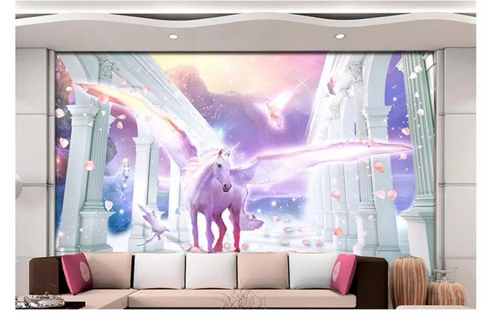 3d customized wallpaper for room Horse petals Greek European pillars photo | Обустройство дома