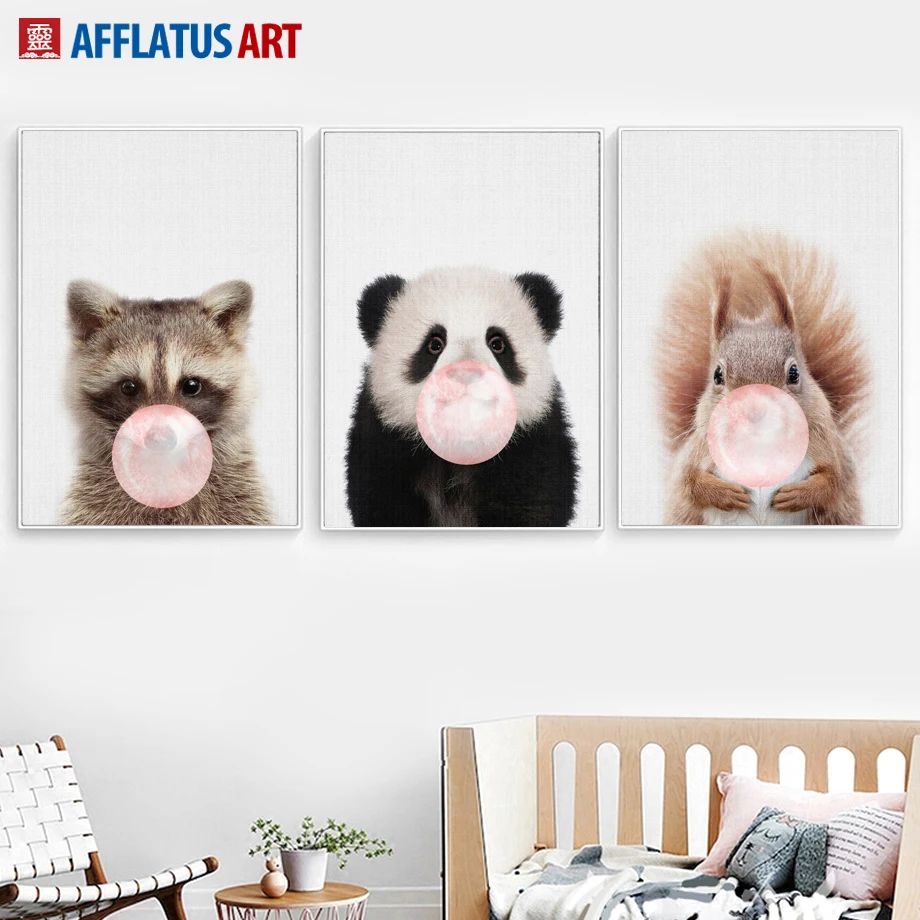Мультяшный енот панда воздушный шар белка настенная живопись холст