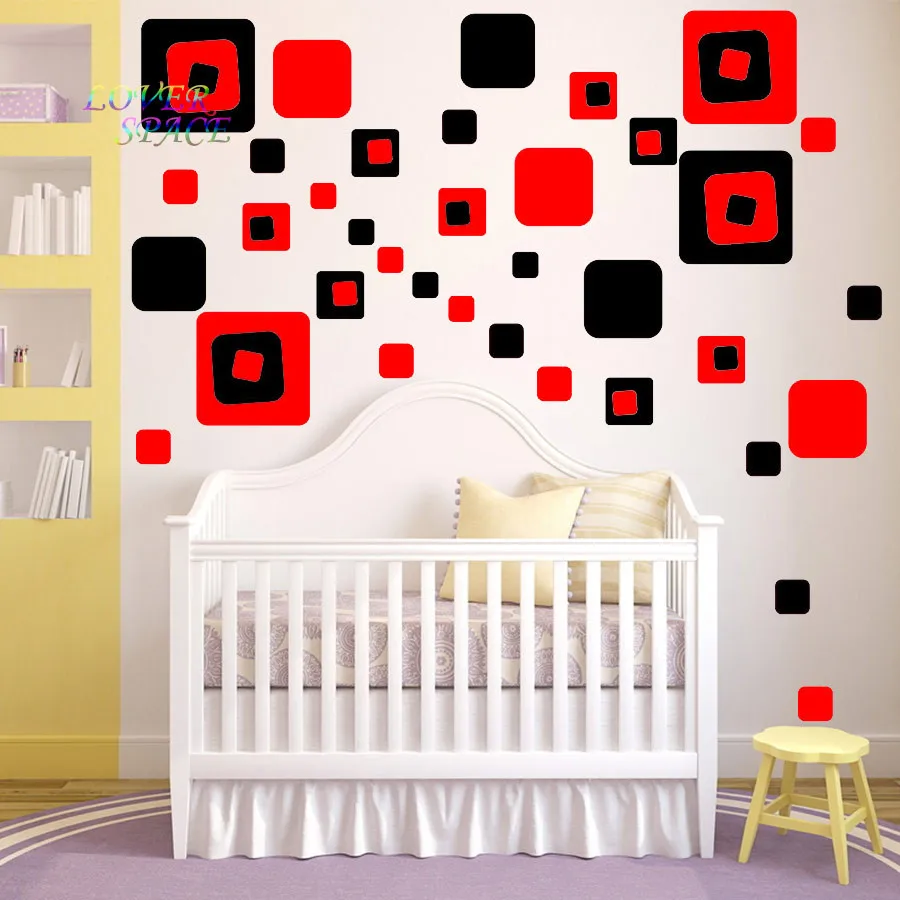 Креативная 36 красная черная квадратная Геометрическая Наклейка на стену для