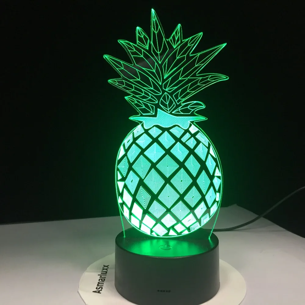 Ананас Ночной светильник светодиодный 7 цветов Лампа с 3D оптической иллюзией для