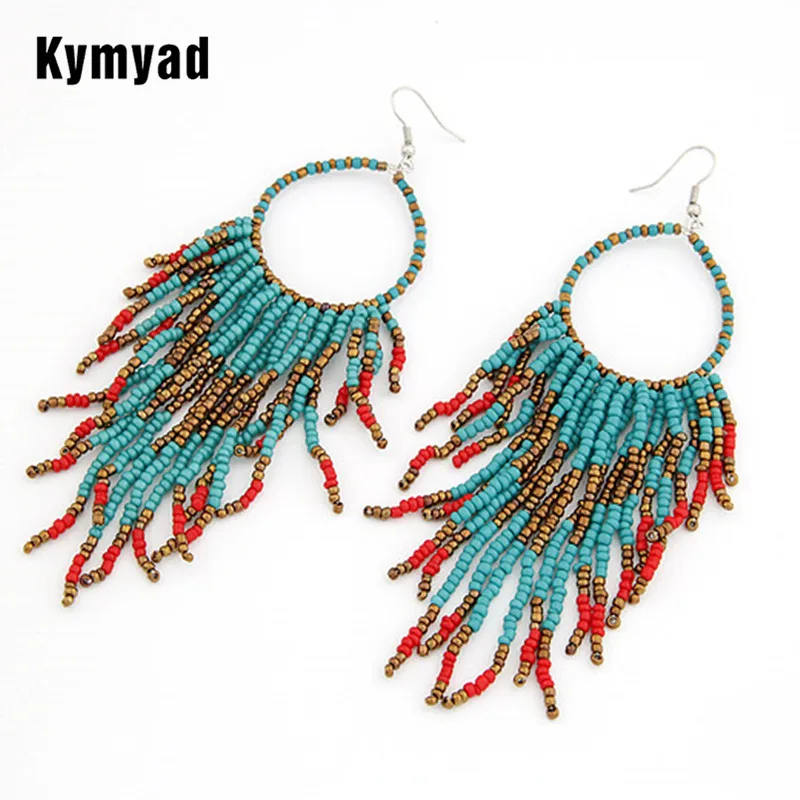 

Женские богемные серьги Kymyad, бижутерия, большие эффектные серьги, бижутерия, длинные серьги-кисточки с бусинами, бохо Этнические украшения