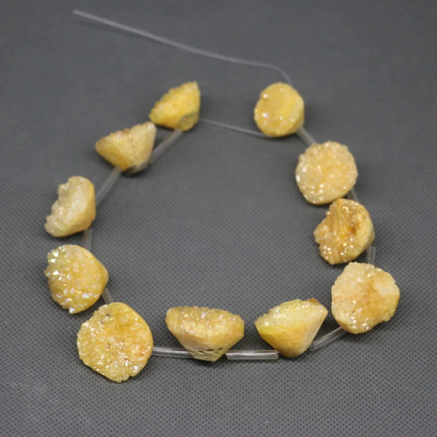 

Yellow Druzy Geode Necklace Point Pendant, Stone Shinning Unique Semi-precious Quartz Drusy Women Necklace, Kindgems Nugget