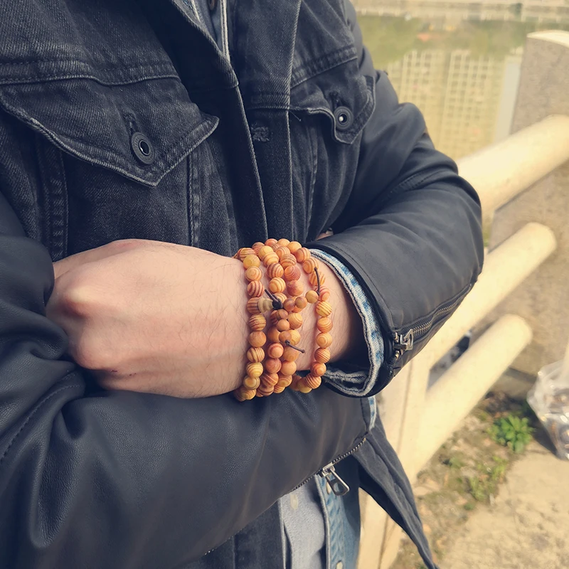 Натуральные многослойные деревянные молитвенные бусы браслет тибетский