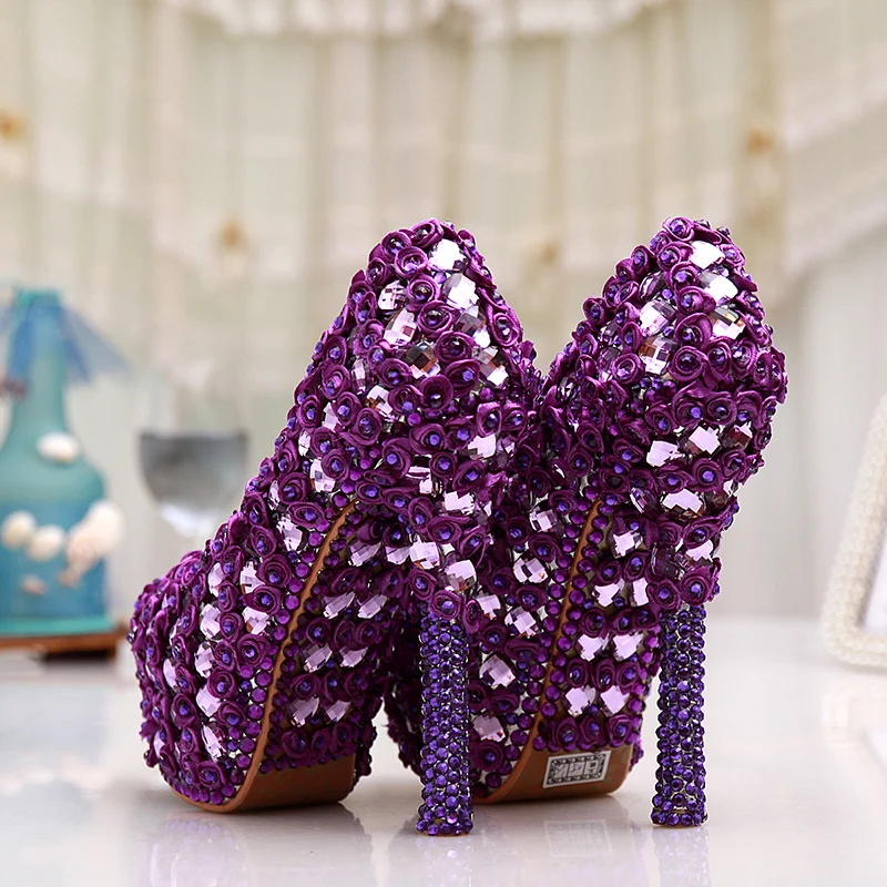 Великолепные пурпурные туфли на каблуке большого размера 11 с прозрачной