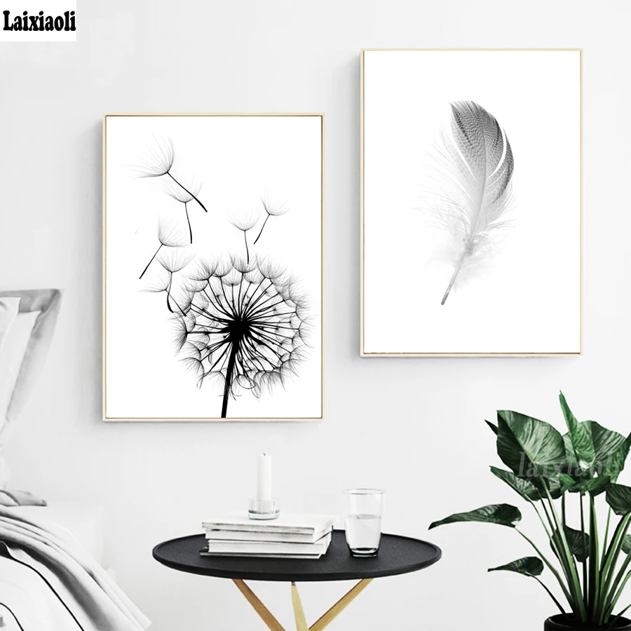 

Dandelion Feather Black White art Full square round DIY 5D Diamond Painting cross stitch kit mosaic embroidery Diamond DIY decor
