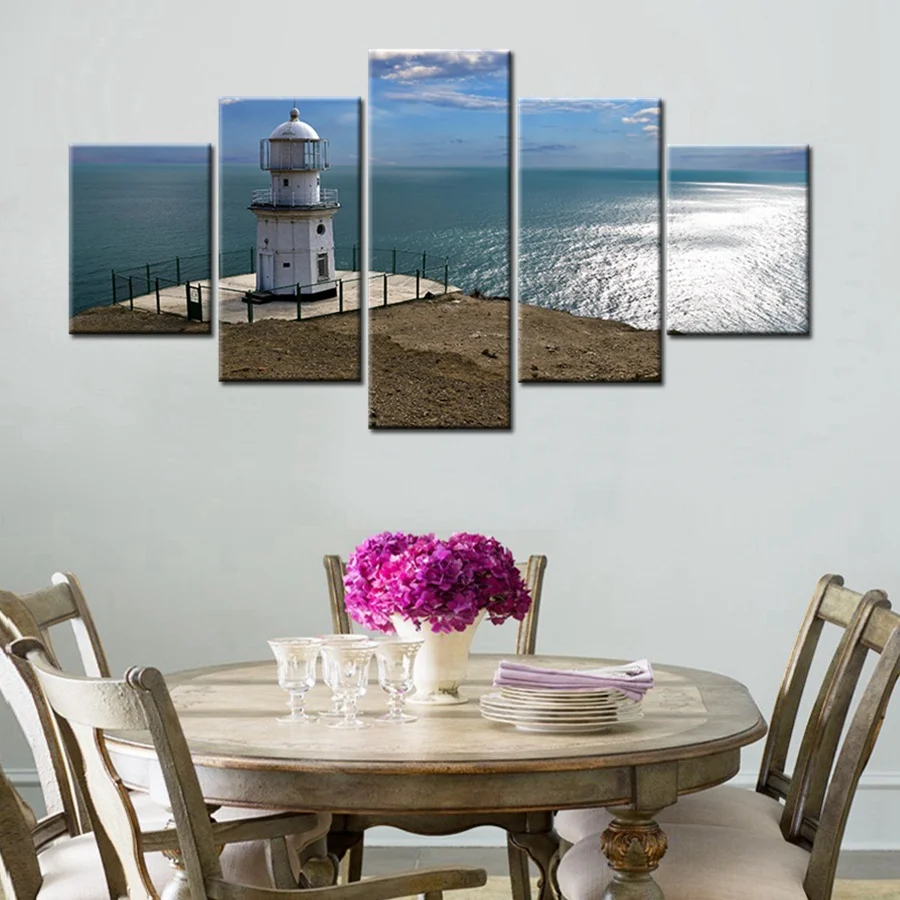 

Office Wall Art Panoramic Pictures Lighthouse Landscape Artwork Canvas Painting for Living Room Wall Decor Poster Print