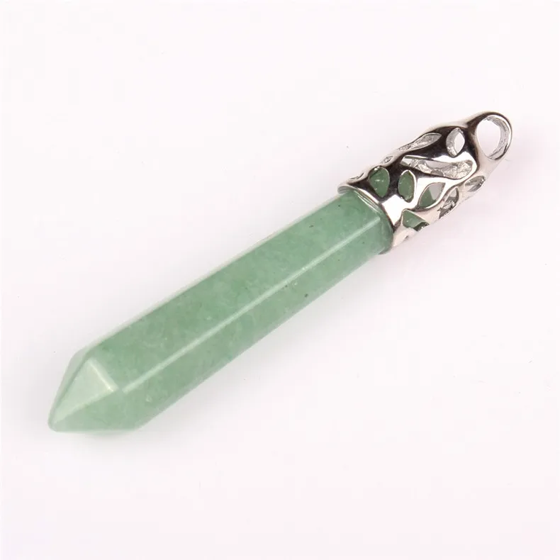 Green Aventurine 12 шт./лот, маятник, шестигранный, заостренный, рейки, натуральные камни, кварцевый столб, подвески, подвеска для изготовления ожерелья, DIY аксессуары - Окраска металла: Green Aventurine