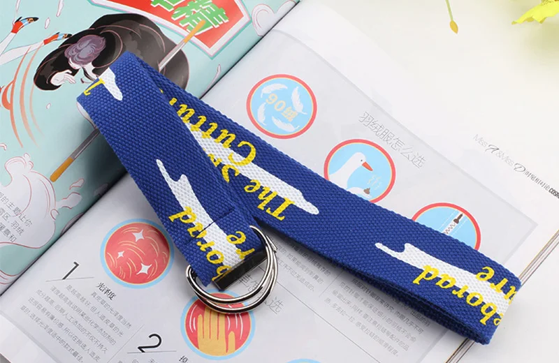 Модный пояс из парусины Harajuku с буквенным принтом для женщин и мужчин, студенческие джинсы, Длинные ремни с двойной d-образной пряжкой, белый пояс Z30