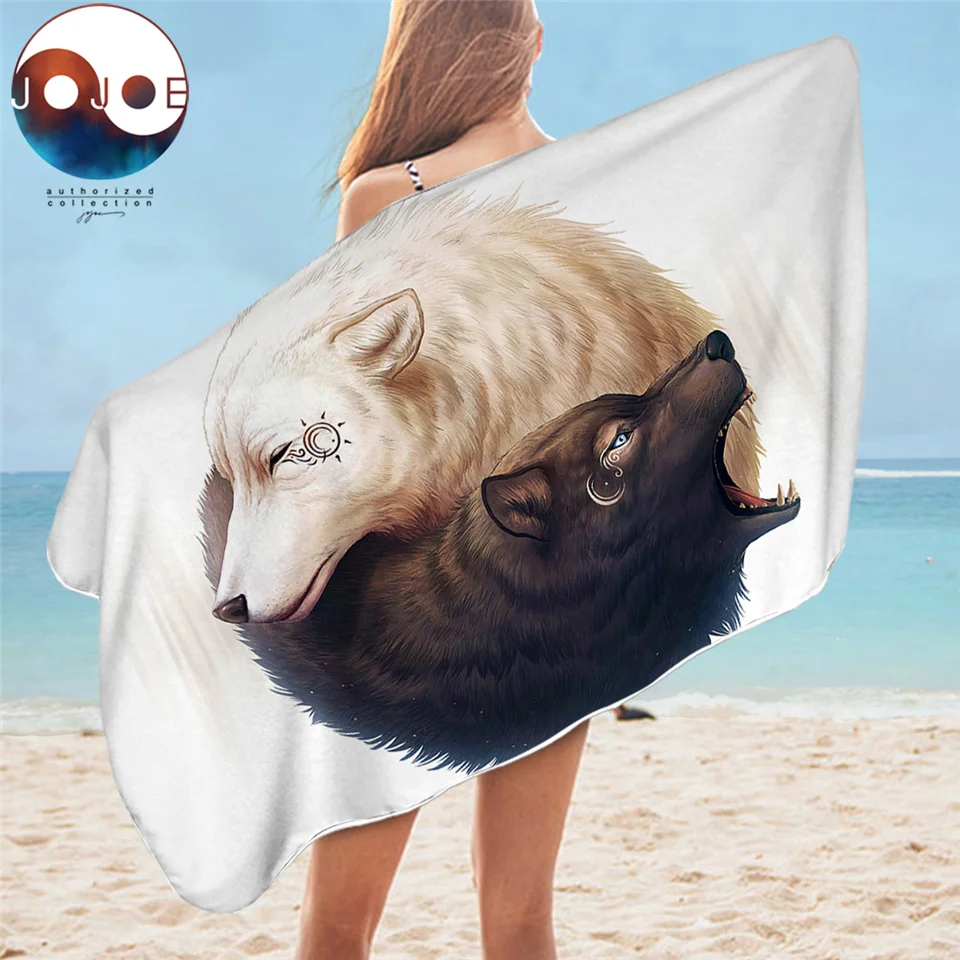 Yin и Yang Wolves от JoJoesArt полотенце для ванной комнаты взрослых черное белое пляжное из
