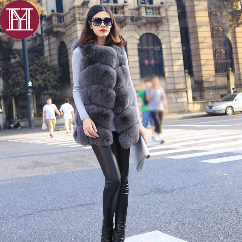 2018 зимние женские натурального меха лисы Жилет Леди пальто с мехом без рукавов