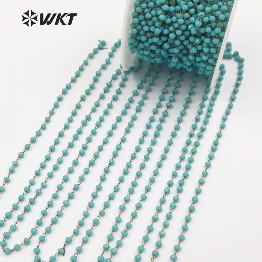 WT-RBC045 новейшие модные четки бусины цепи светло-голубые граненые в позолоченной