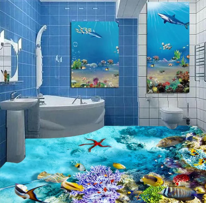 

[Самоклеящийся] 3D красивый морской мир 33 Нескользящая водонепроницаемая фото самоклеющаяся напольная Настенная Наклейка обои фотообои при...