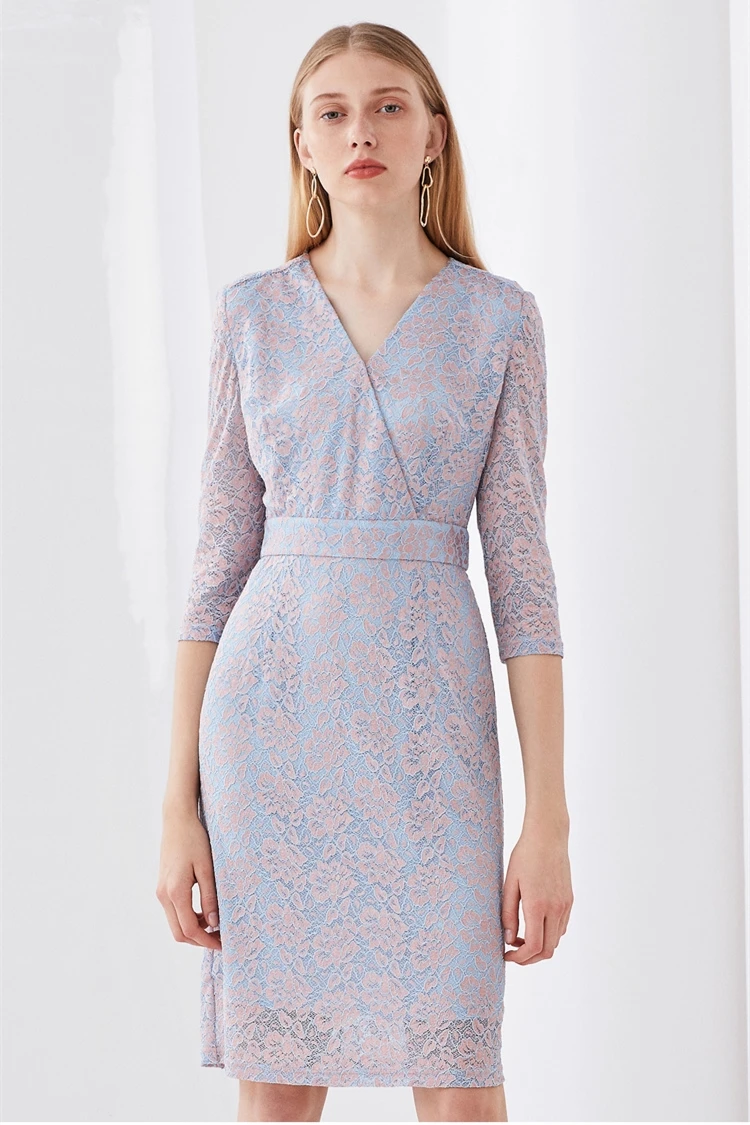 Lady's V-neck seven-sleeve lace Dress sewing patterns patrones de costura ropa mujer DIY WW-W1023