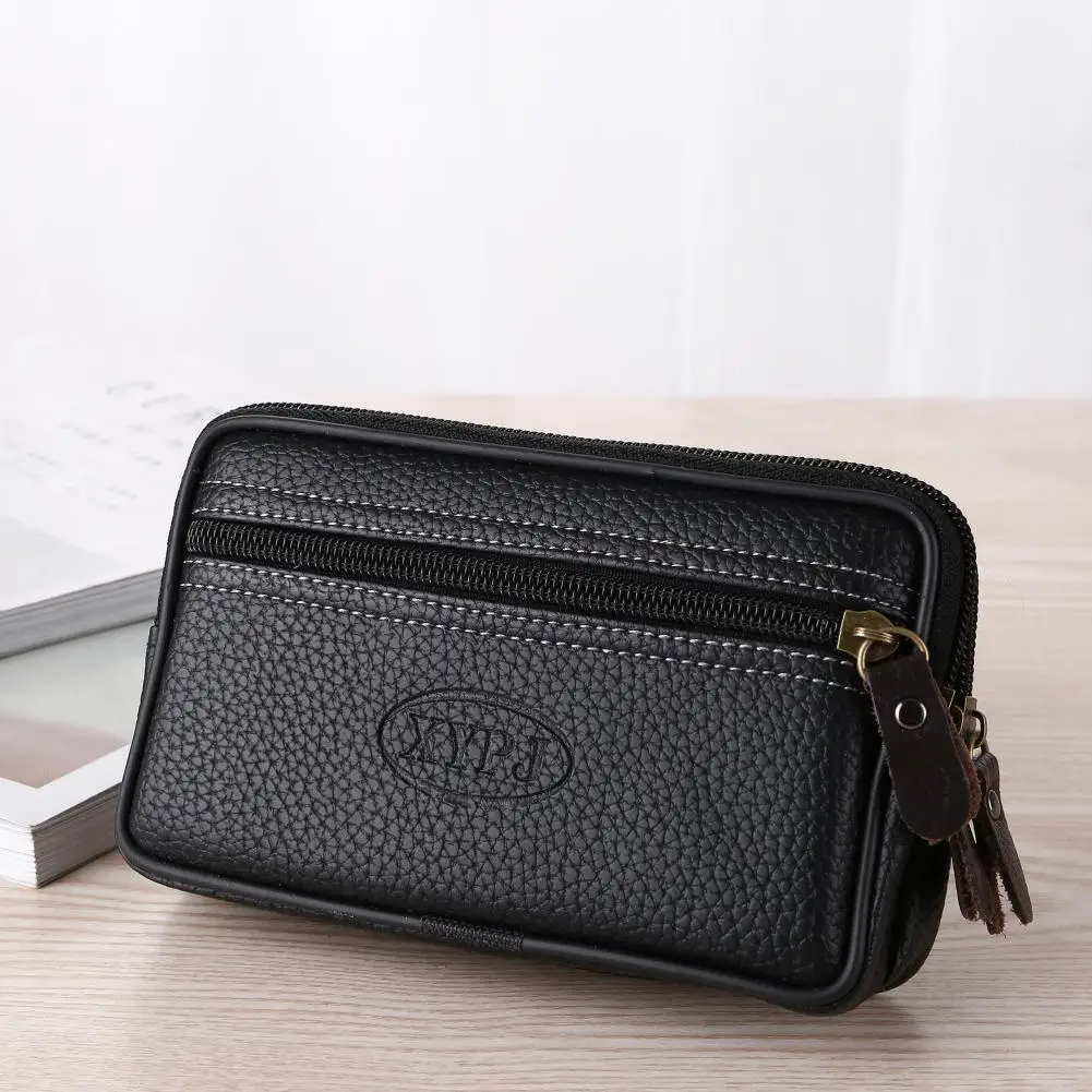 

Men's Faux Leather Double Layer Phone Waist Bag Outdoor Sport Hiking Climbing phone bag wallet men wholesale