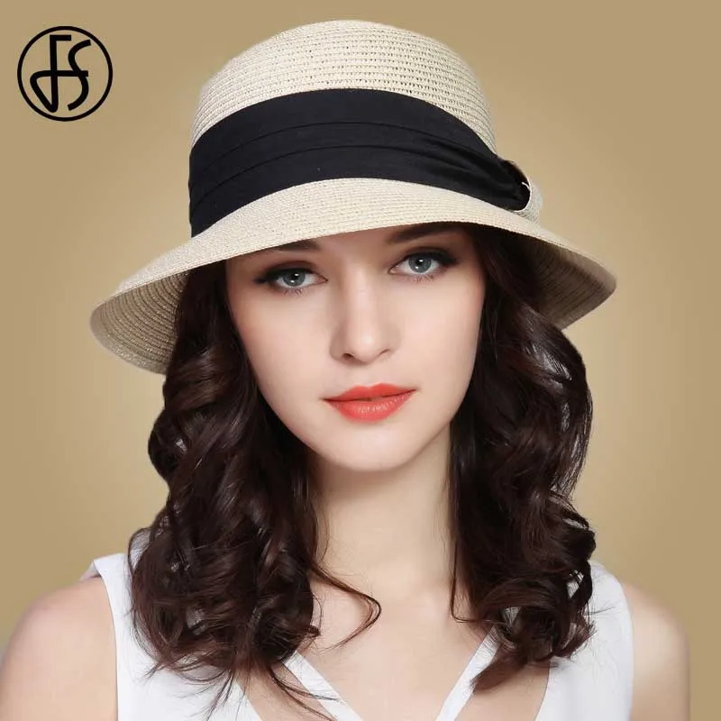 Женская Соломенная шляпка с широкими полями FS складывающаяся пляжная бантом и