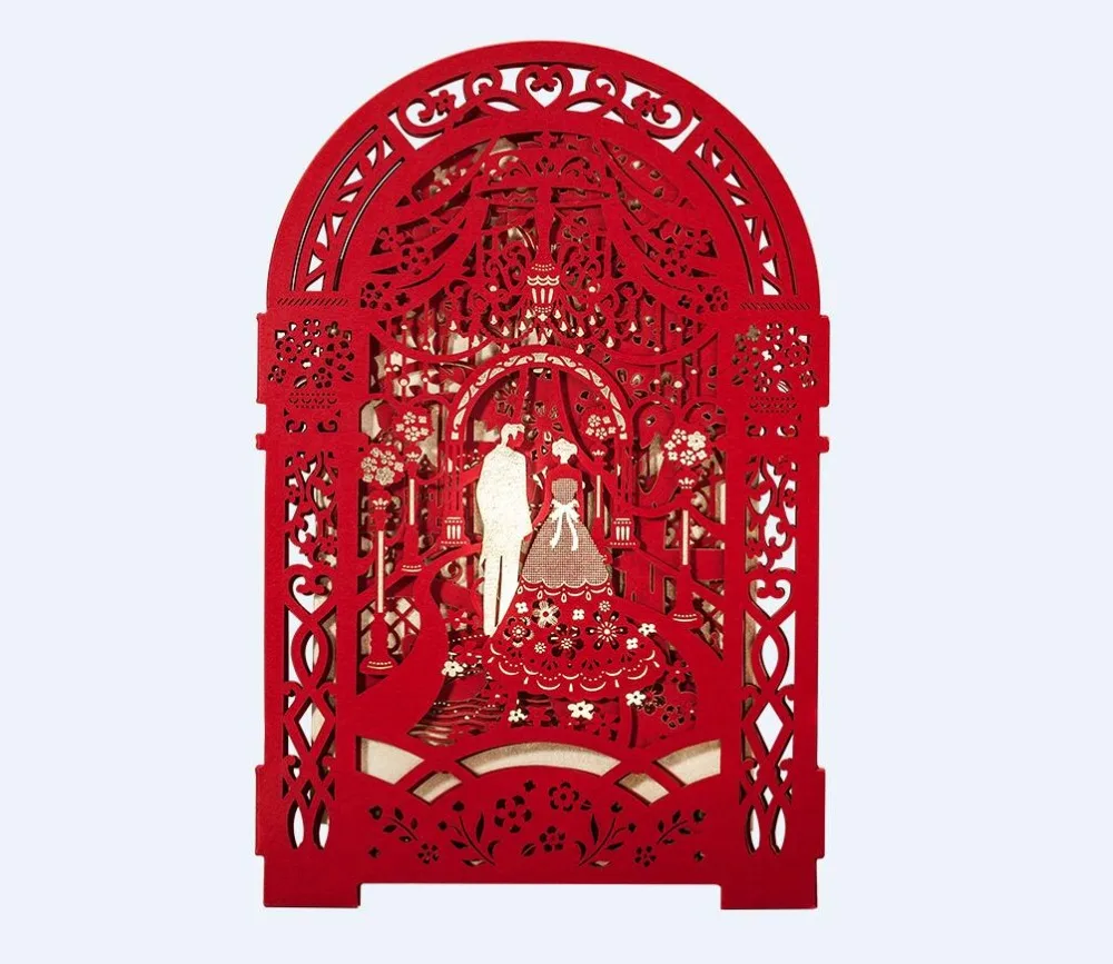 3D Красный Свадебная вечеринка пригласительные билеты роскошные Лазерная резка