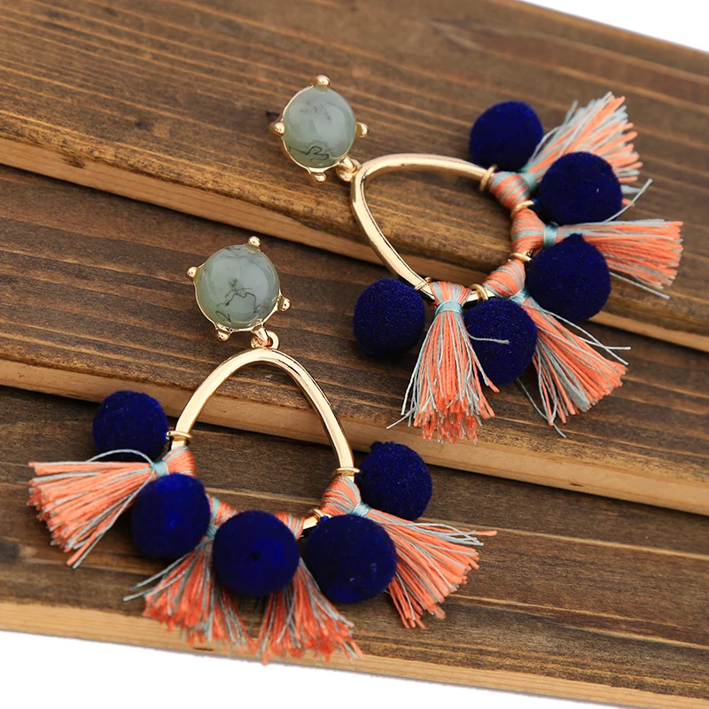 2017 модные тренды кисточки помпоны шарики серьги пирсинг в этническом стиле для