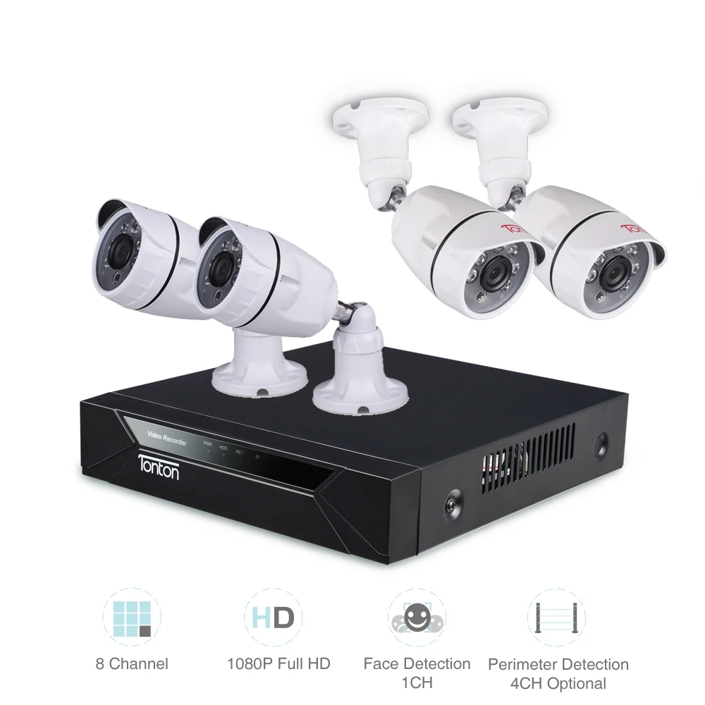 Tonton 8CH 1080P камера видеонаблюдения системы безопасности P2P HDMI H.264 5-в-1 DVR видеонаблюдение Водонепроницаемая наружная камера комплект 1 ТБ HDD
