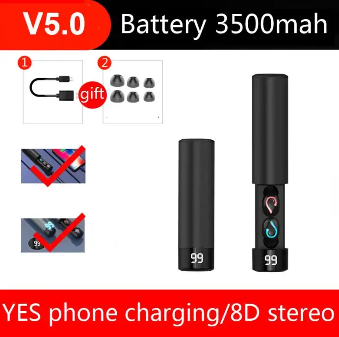 YES phone charging CBAOOO TWS 5,0 Bluetooth 8D стерео наушники беспроводные наушники IPX7 водонепроницаемые наушники мини-гарнитура с внешним аккумулятором 3500 мАч - Цвет: YES phone charging