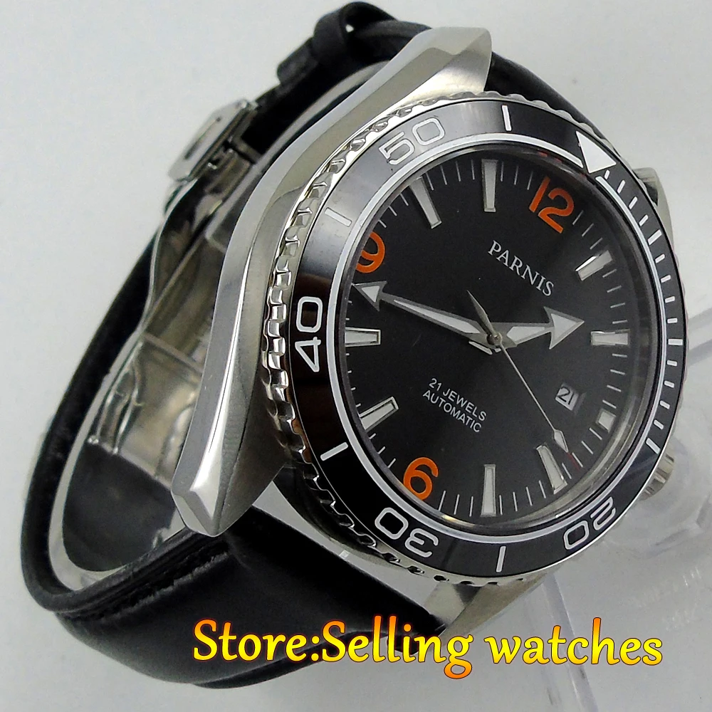 

Parnis watch 45mm black dial Ceramic Bezel Sapphire Glass 5ATM 21 jewels MIYOTA Automatic movement Men's watch