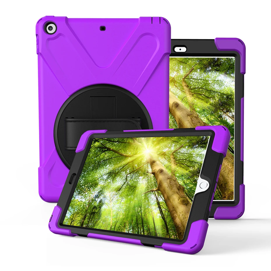 Pad2018 Purple 360 Вращающаяся подставка чехол для iPad 9,7 дюймов с ручным ремешком Броня защитный ударопрочный полный защитный чехол - Цвет: Pad2018 Purple