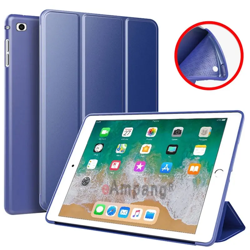 Dark Blue Мягкий силиконовый чехол на заднюю панель для Apple iPad 9,7 Air 1 2 5 6 5th 6th Generation Smart Sleep Awake кожаный чехол Funda Coque - Цвет: Dark Blue