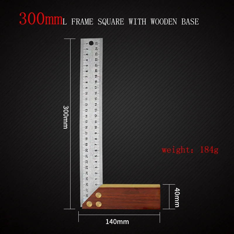 wooden base 300mm L Рамка квадратная линейка из нержавеющей стали маркировка для деревообработки l-квадрат 90 градусов ангел плотник измерения ручные инструменты - Цвет: wooden base 300mm