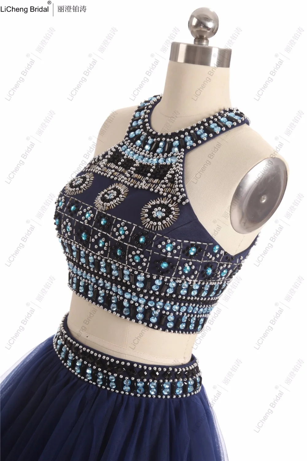 2017 две пьесы мини dressescollar коктейль юбка Половину Бисероплетение Холтер спинки